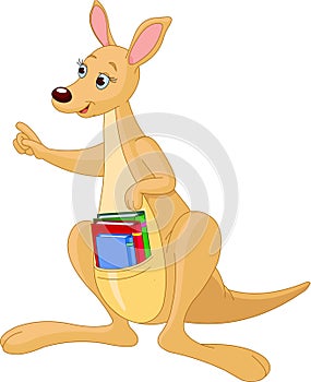 Cartoon Kangaroo and books