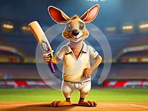 cartoon Kangaroo Cricketer