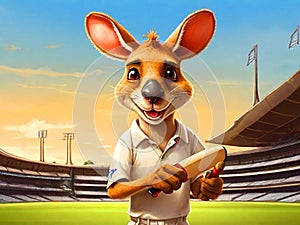 cartoon Kangaroo Cricketer
