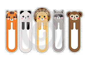 Cartoon kawaii bookmarks with animals vector illustration