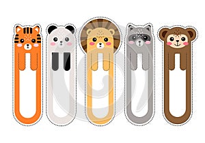 Cartoon kawaii bookmarks with animals vector illustration photo