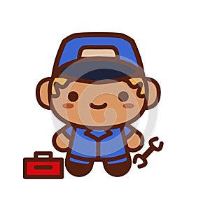 Cartoon Kawaii Handyman Isolated Illustration