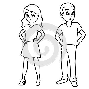 Cartoon kid boy girl or human coloring page vector