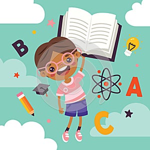 Cartoon Kid Flying With Book