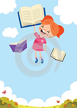 Cartoon Kid Flying With Book