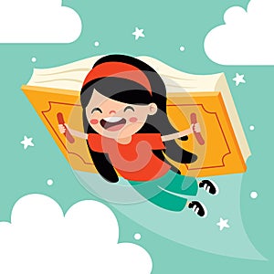 Cartoon Kid Flying With Book