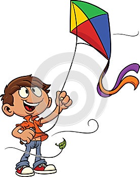 Cartoon kid flying a kite