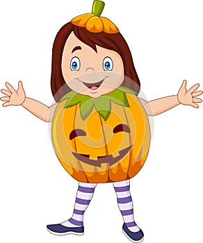 Cartoon kid with halloween pumpkin costume
