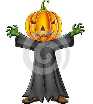 Cartoon kid with Halloween pumpkin costume