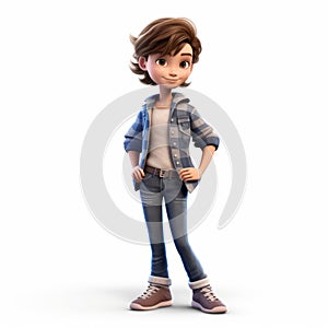 Cartoon Kid Harper In Denim Jacket: 3d Render With Photo-realistic Techniques