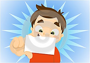 Cartoon kid holding a blank business card