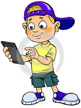 Cartoon kid with mobile phone