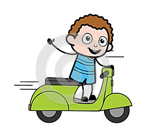 Cartoon Kid Riding Scooter