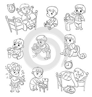 Cartoon kid daily routine activities set