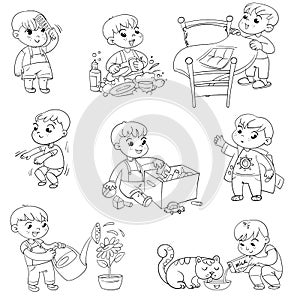 Cartoon kid daily routine activities set