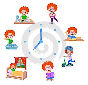 cartoon kid daily routine activities set