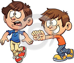 Cartoon kid shoving another kid