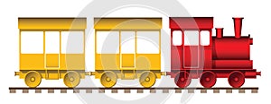 Cartoon kid train with red locomotive and yellow wagons