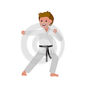 Cartoon kid wearing kimono, martial art