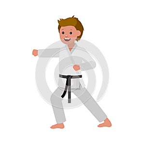 Cartoon kid wearing kimono, martial art