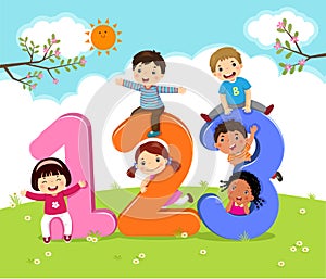 Cartoon kids with 123 numbers