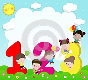 Cartoon kids with 123 numbers, children with Numbers, background Vector Illustration.