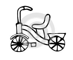 Cartoon kids bike, vector doodle isolated on white