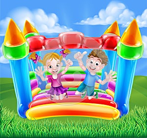 Cartoon Kids on Bouncy Castle