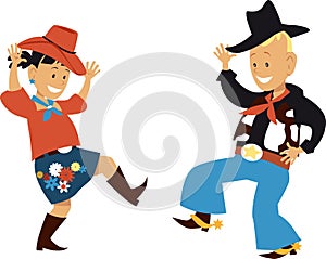 Cartoon kids dancing western style