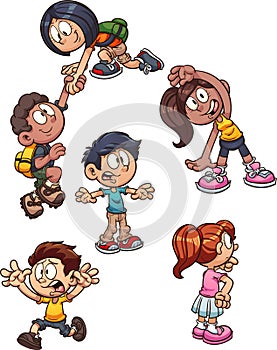 Cartoon kids with different actions