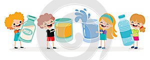 Cartoon Kids Drinking Various Beverages photo