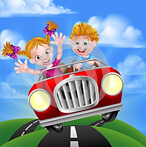 Cartoon Kids Driving Car