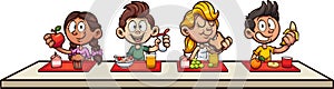 Cartoon kids eating breakfast at school