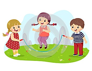 Cartoon of kids jumping rope in the park