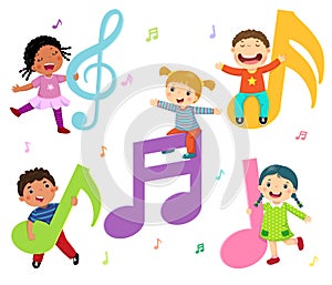 Cartoon kids with music notes