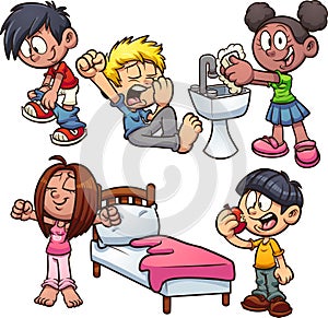 Cartoon kids performing different actions.