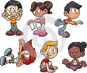 Cartoon kids performing different actions