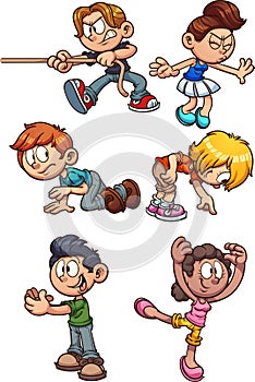 Cartoon kids performing different actions photo
