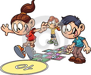 Cartoon kids playing hopscotch