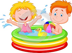 Cartoon Kids Playing in an Inflatable Pool