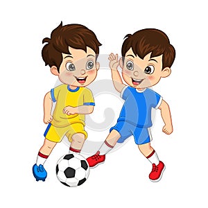 Cartoon kids playing soccer ball