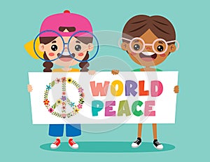 Cartoon Kids Posing With Peace Sign