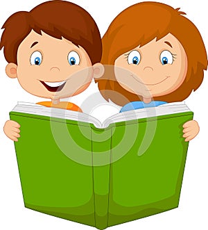 Cartoon kids reading book