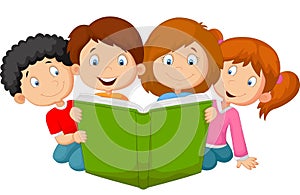 Cartoon kids reading book