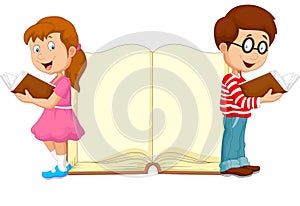 Cartoon kids reading book