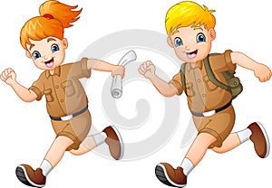 Cartoon kids running with safari costumes