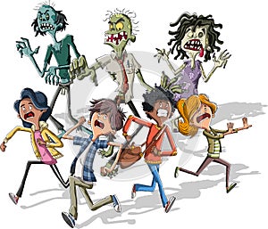 Cartoon kids running from zombies.