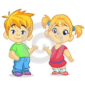 Cartoon kids set. Funny boy and girl couple illustration