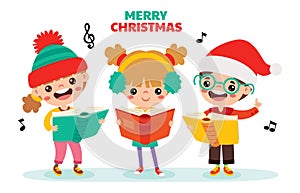 Cartoon Kids Singing At Christmas