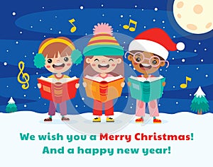 Cartoon Kids Singing At Christmas